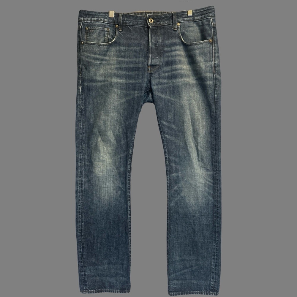 G-Star Raw 3301 Straight‎ Leg Blue Jeans Dark Wash Button Fly Mens Size 35x32
